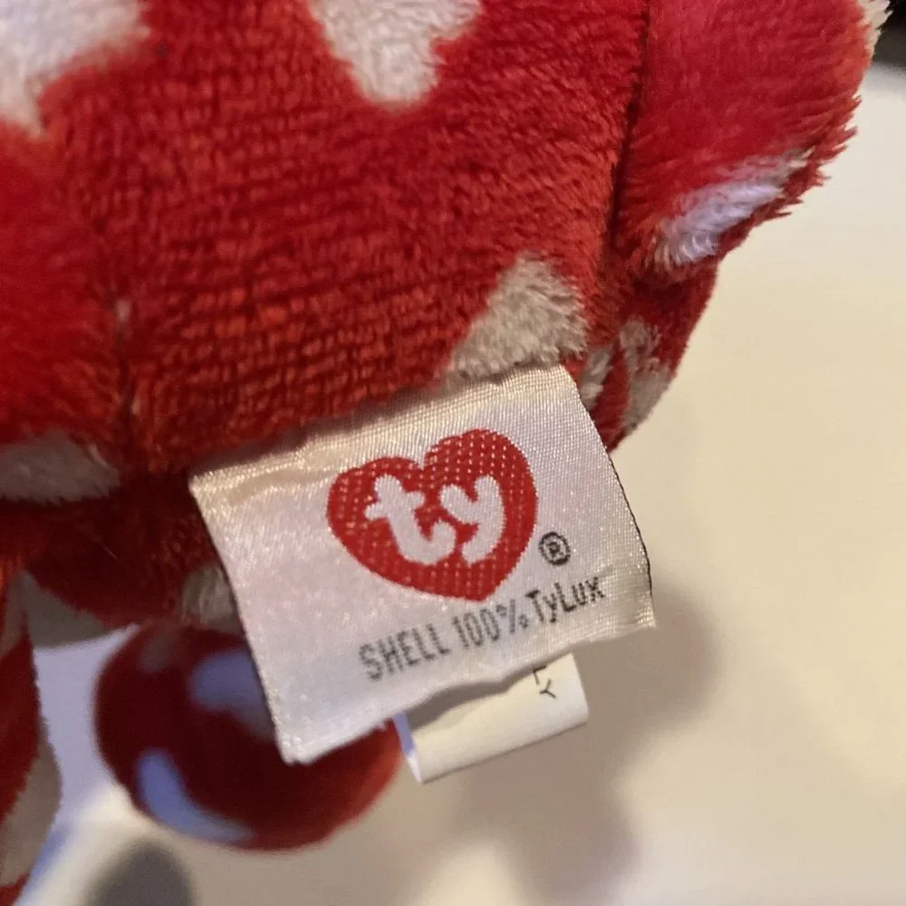 Ty Pluffies Plush Red White Hearts Dreamy Puppy Dog W/ Tags Tylux - Picture 7 of 8